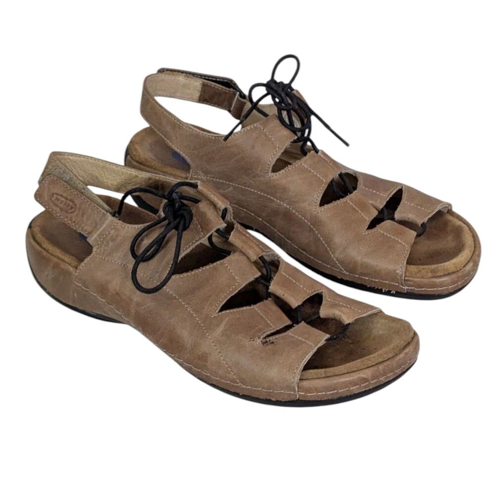 Wolky Womens Kite Sandal Size 39 8.5 Adjustable Beige Leather Wedge Shoe Strap